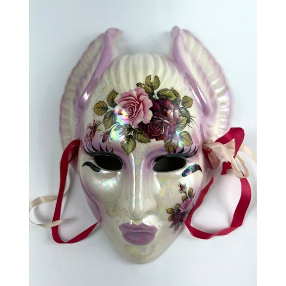 Vintage 1987 New Orleans Ceramic Mardi Gras Masquerade Pegasus Mask Purple Roses